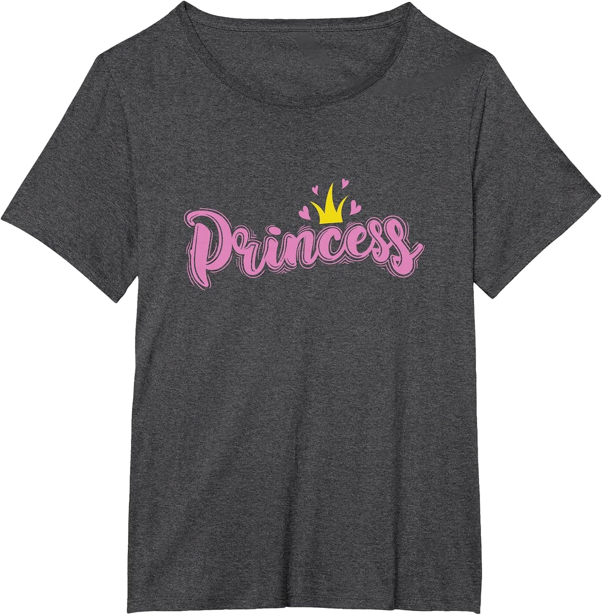 Princess with Crown and Heart Girl T-Shirt - Dark Heather Grey