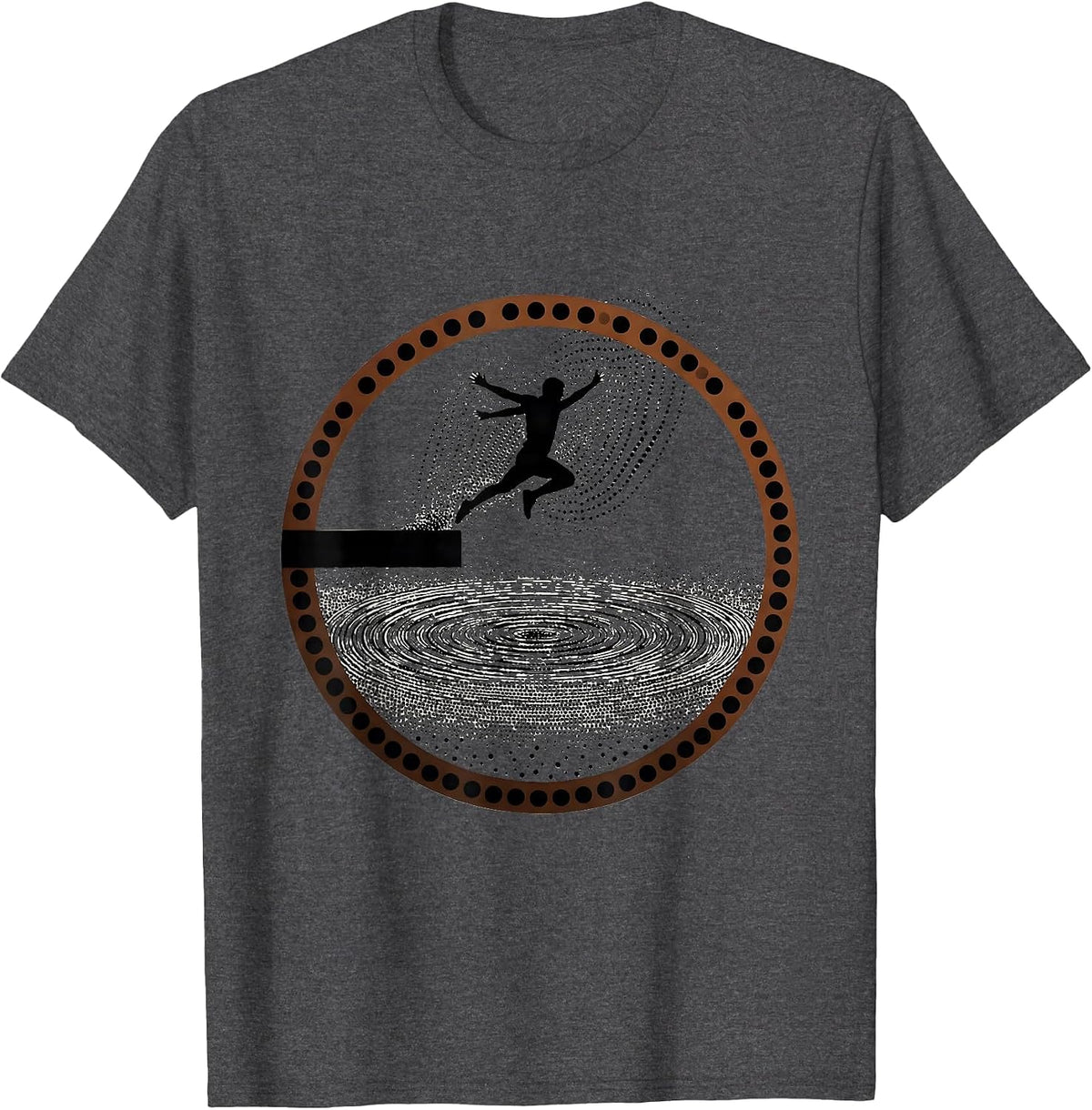 Pointillist Kid Diving Board Jump Art T-Shirt - Dark Heather Grey