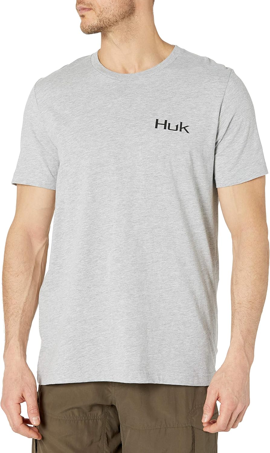 HUK Mens Performance Fishing Logo Tee, Short Sleeve T-Shirt for Men - Passing Front - Sharkskin Heather 3X-Large