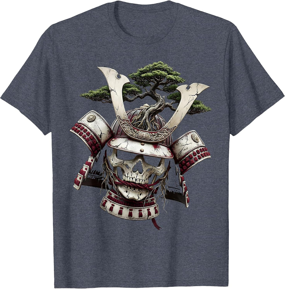 Bonsai Warrior Helmet Japanese Art Design T-Shirt - Heather Blue
