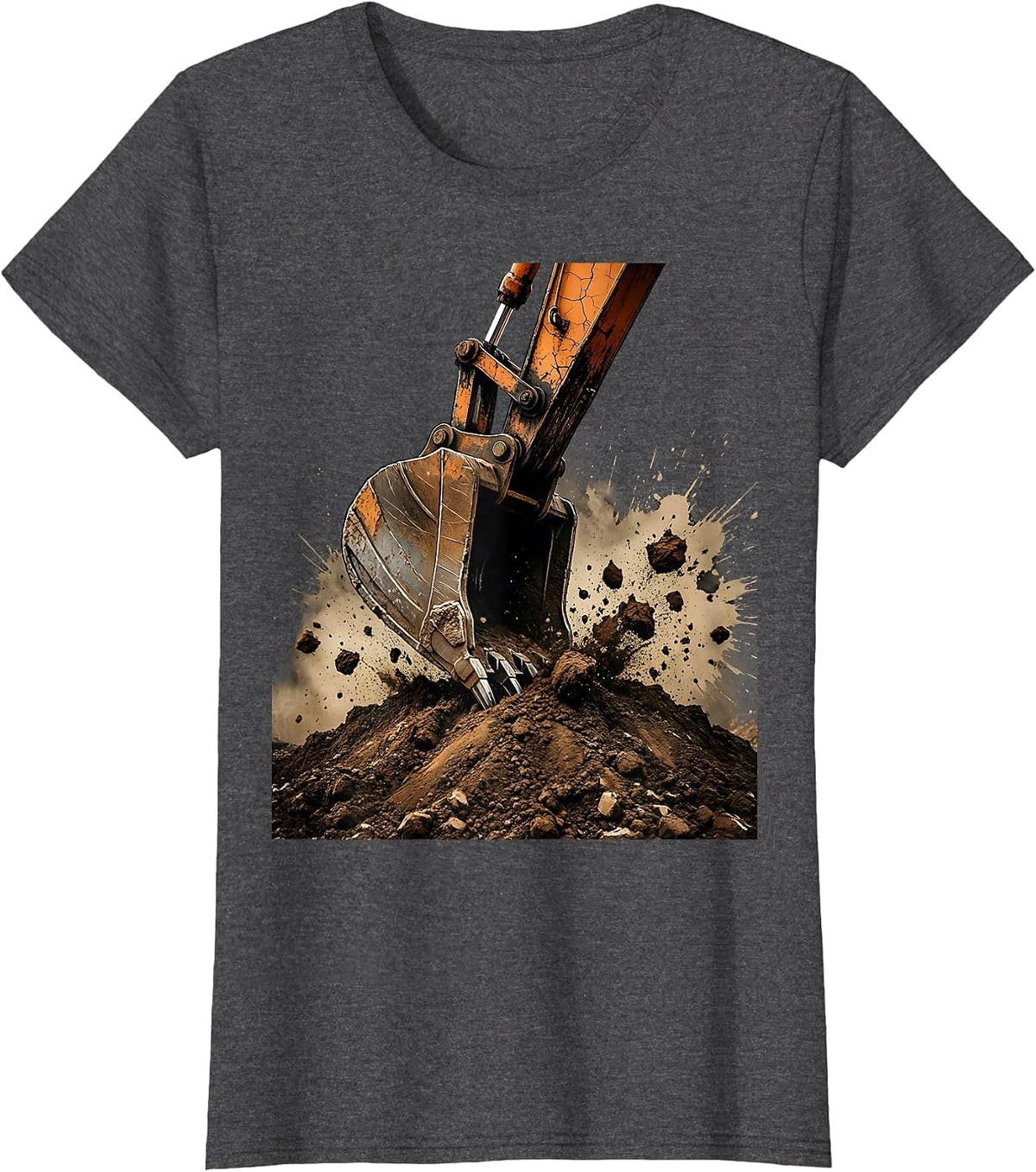 Women's Excavator Digging Dirt Pile Construction Graphic T-Shirt - Dark Heather Grey