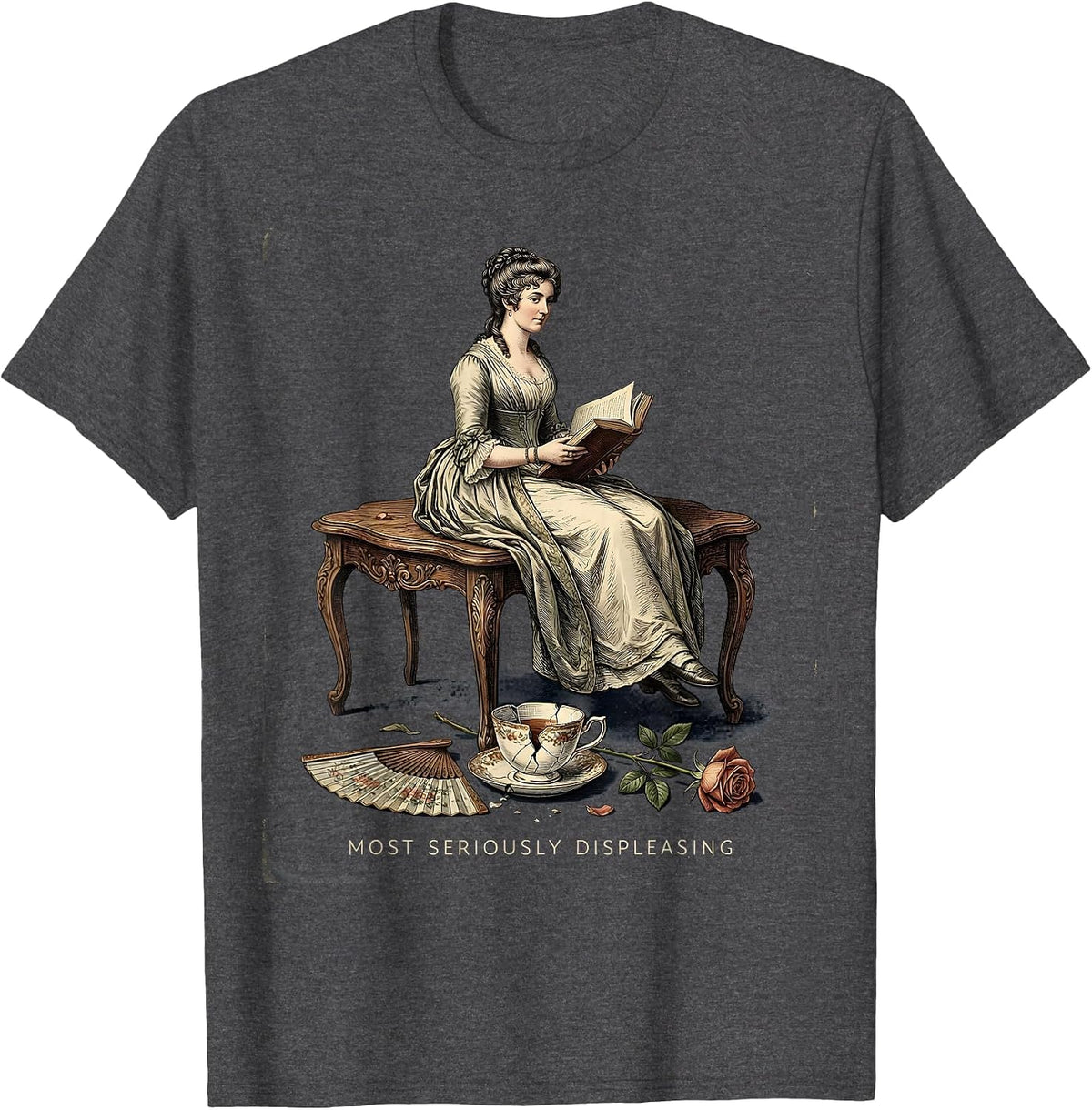 Men's Most Seriously Displeasing Vintage Jane Austen Literary Fan T-Shirt - Dark Heather Grey