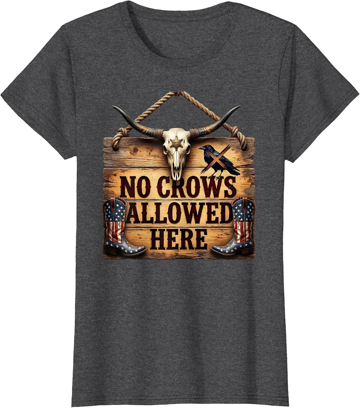Women's No Crows Allowed Here Bold Statement Design T-Shirt - Dark Heather Grey