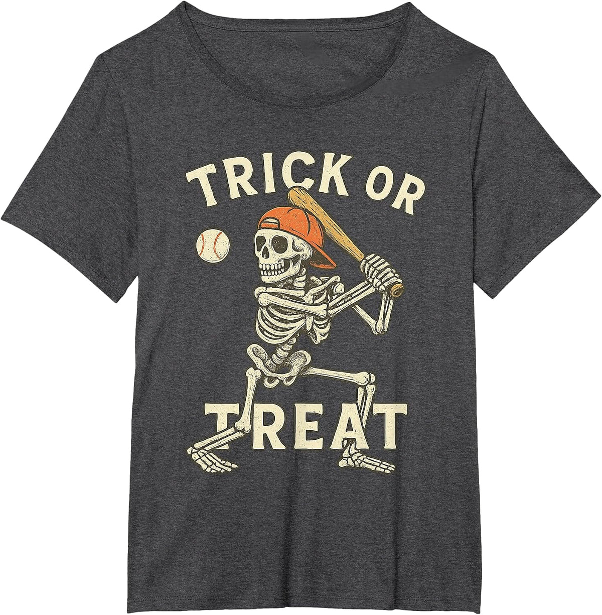 Skeleton Baseball Halloween Costume Funny Men Boys Kids Tee T-Shirt - Dark Heather Grey