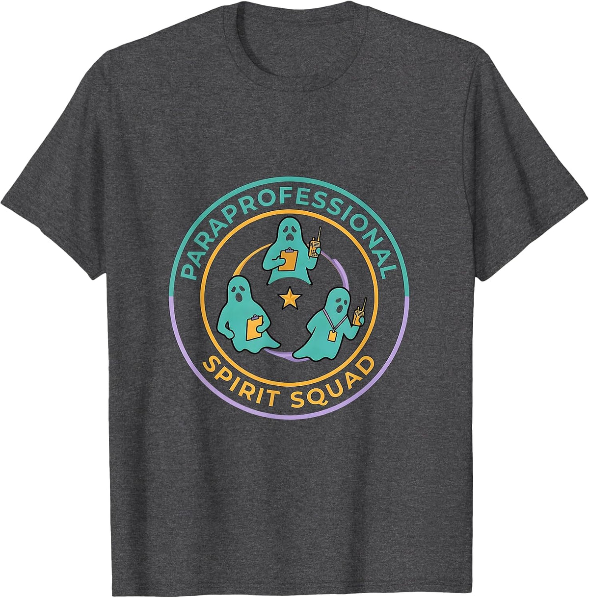 Paraprofessional Spirit Squad Funny Ghost Para Normal T-Shirt - Dark Heather Grey