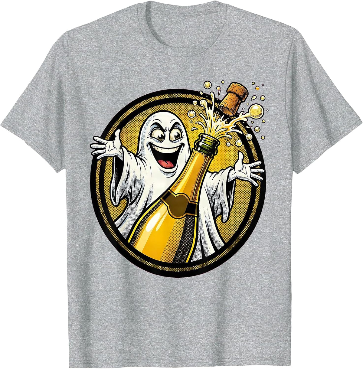 Men's Boo Jee Ghost Champagne Bottle Pop Art T-Shirt - Heather Grey