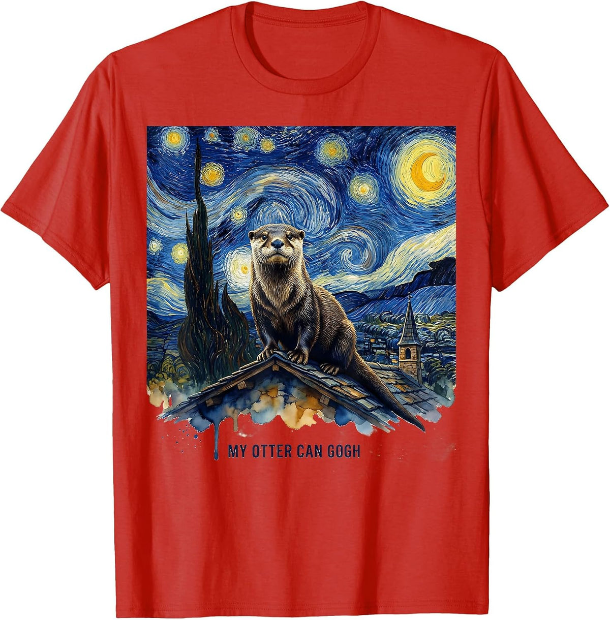 Men's My Otter Can Gogh Whimsical Art Parody Cat Lover Gift T-Shirt - Red