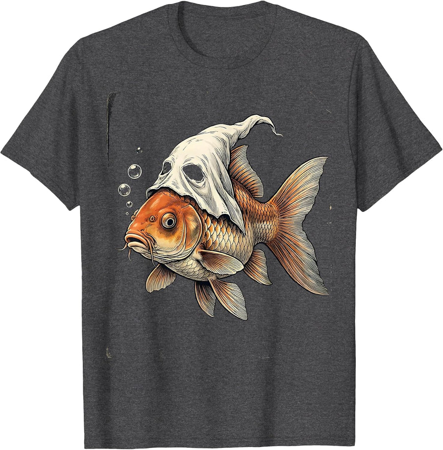 Men's Koi Fish Ghost Vintage Halloween Costume T-Shirt - Dark Heather Grey