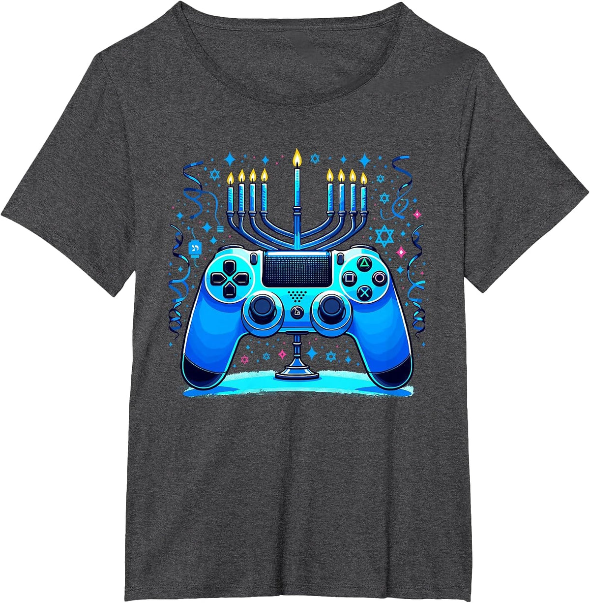 Jewish Video Game Console Gamer Hanukkah Chanukah Menorah T-Shirt - Dark Heather Grey