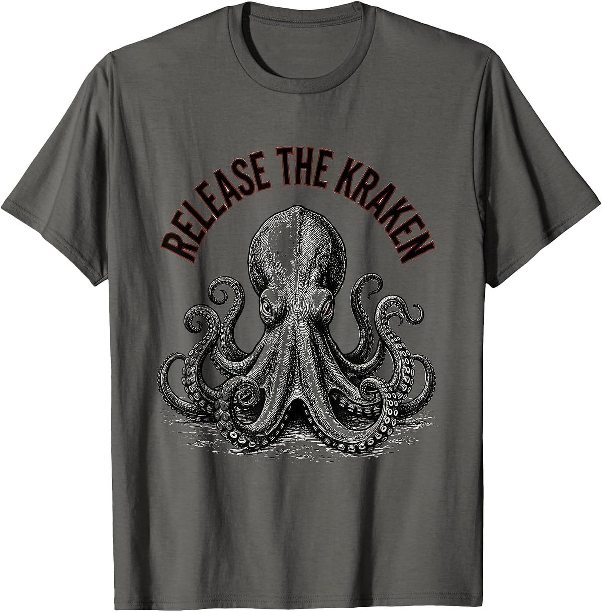 Release The Kraken Vintage Kraken Octopus Marine Biology T-Shirt - Asphalt Grey