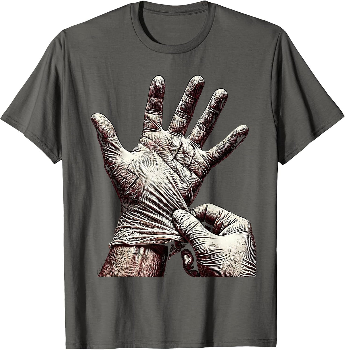 Nurse Surgical Gloves Snap Graphic Tee T-Shirt - Asphalt Grey