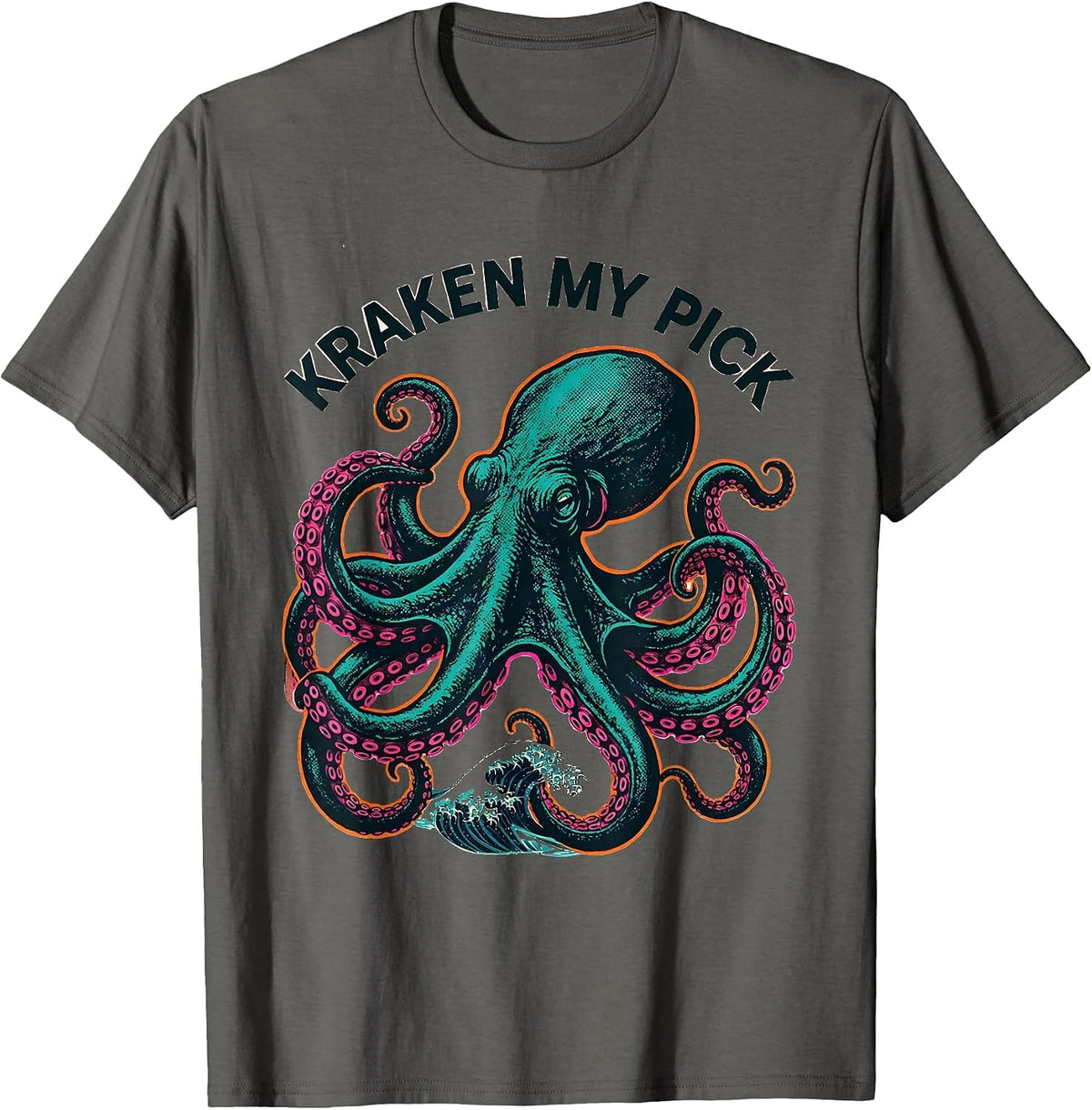 Men's Kraken My Pick Risograph Vintage Octopus Lover Cephalopod T-Shirt - Asphalt Grey