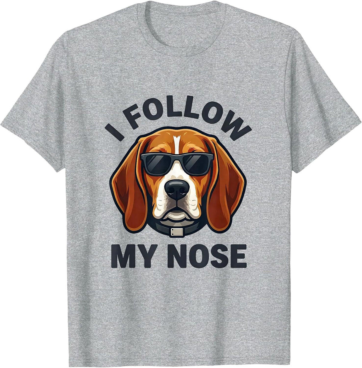 Men's I Follow My Nose Beagle Mascot Logo Funny Dog Lover T-Shirt - Heather Grey