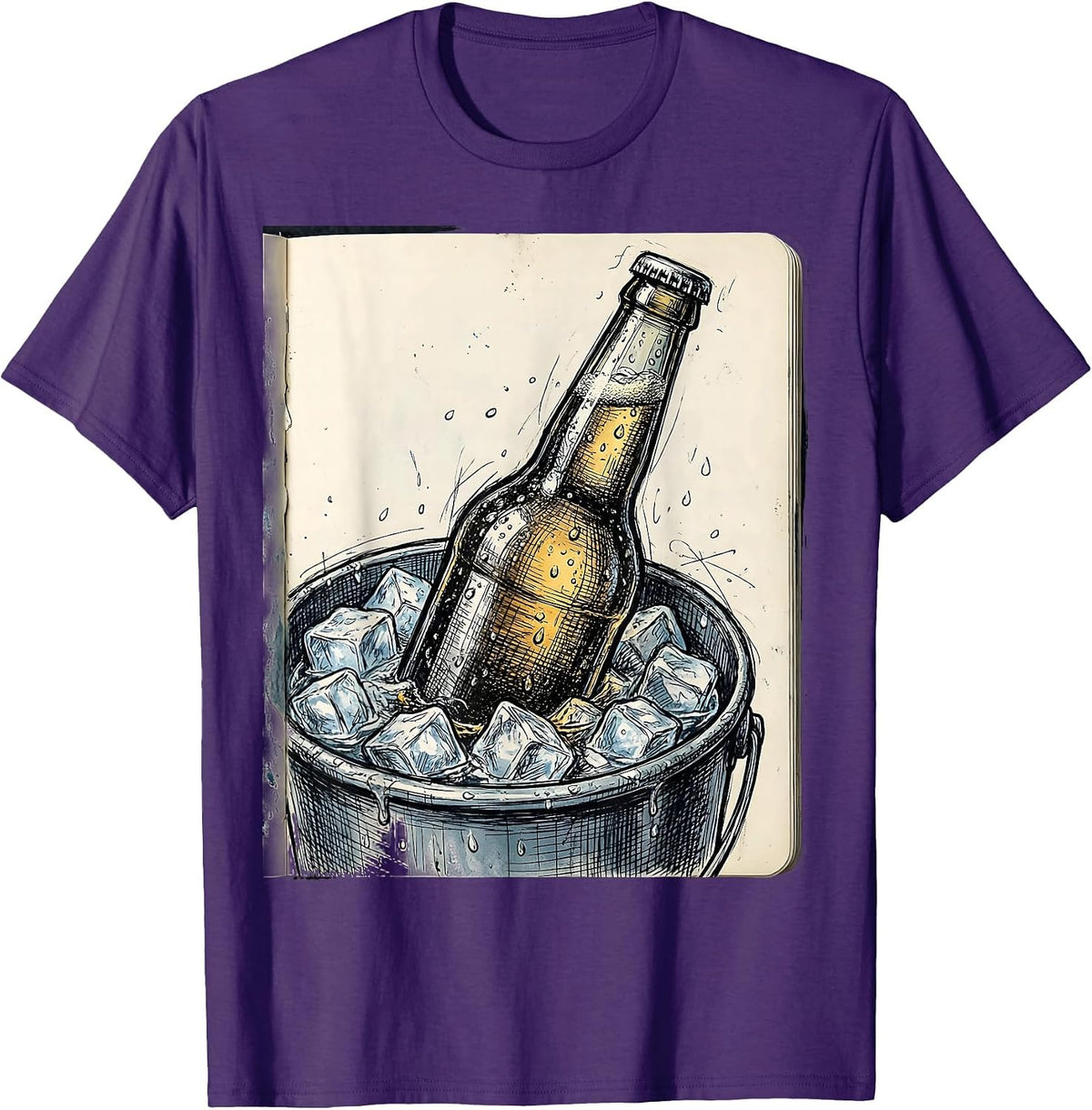 Icy Cold Beer Bottle Submerged in Water Graphic T-Shirt - Purple