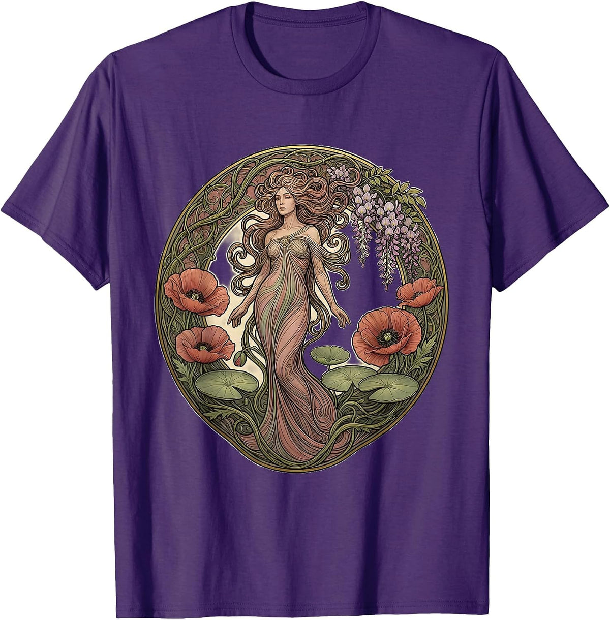 Men's Gigi Botanical Floral Illustration Design T-Shirt - Purple