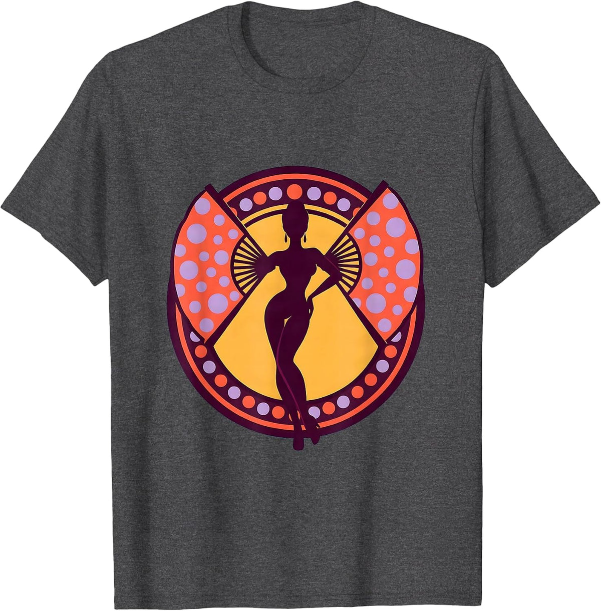 Men's Burlesque Dancer Polka Dot Fan Pose Graphic T-Shirt - Dark Heather Grey
