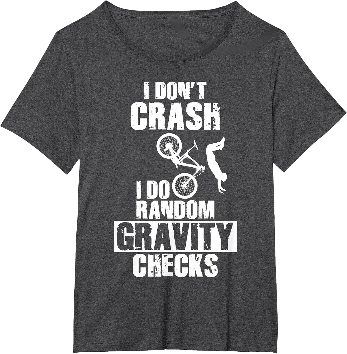 Mountain Bike Crash - Funny MTB Gravity Checks T-Shirt - Dark Heather Grey