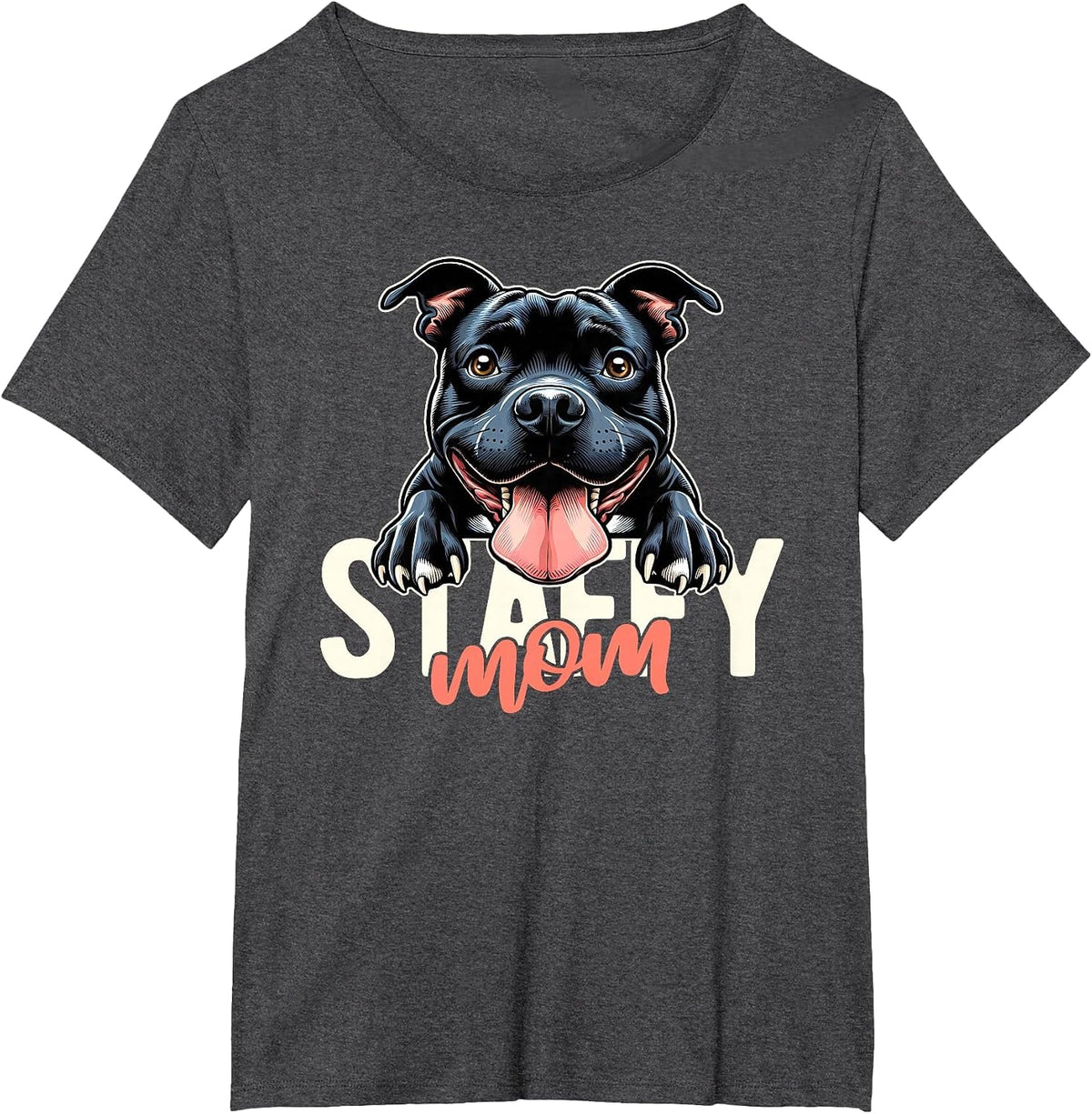 Staffy Mom Staffordshire Bull Terrier Dog Tattoo Funny T-Shirt - Dark Heather Grey