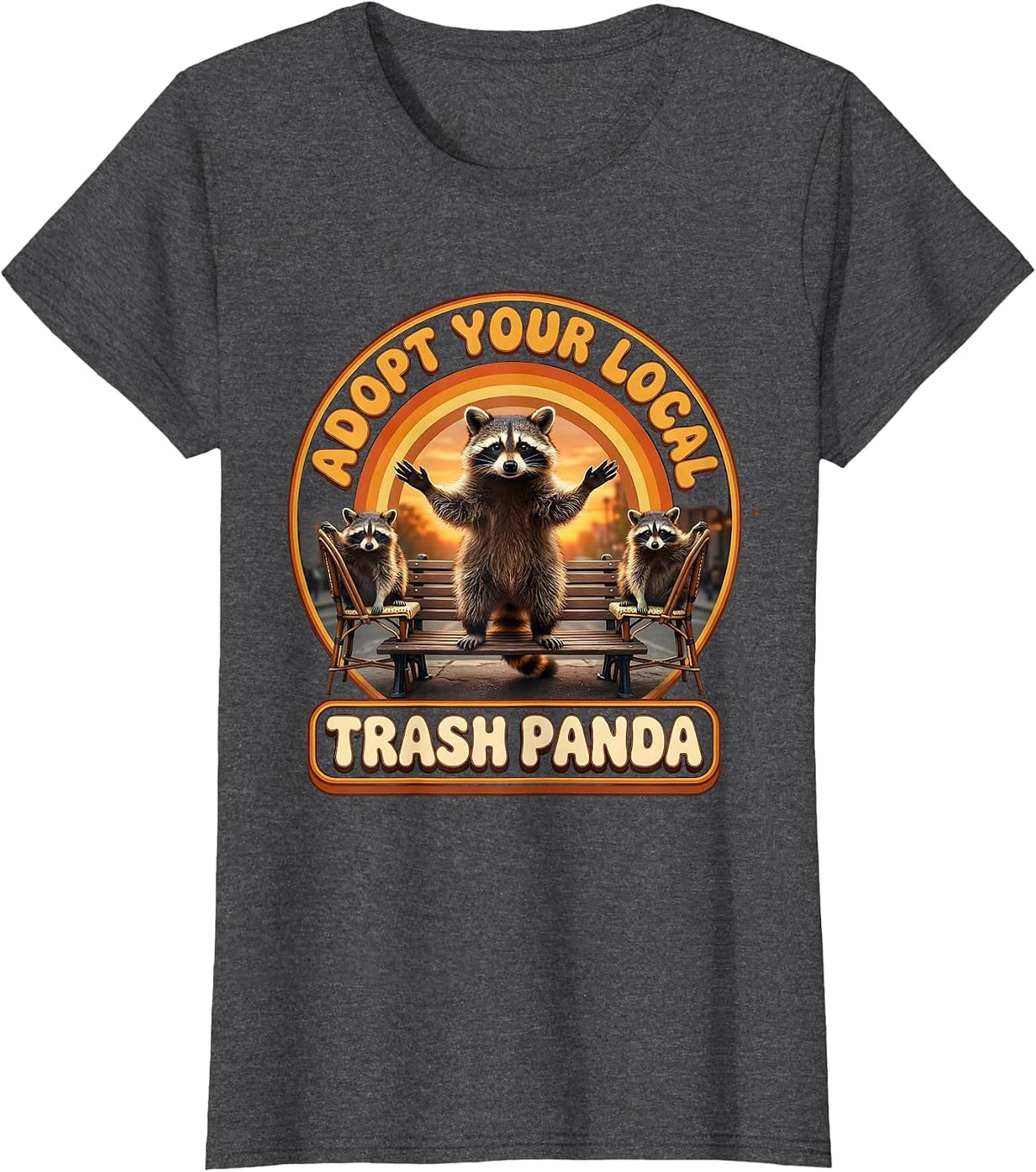 Women's Adopt Your Local Trash Panda Retro 70s Raccoon Meme Humor T-Shirt - Dark Heather Grey