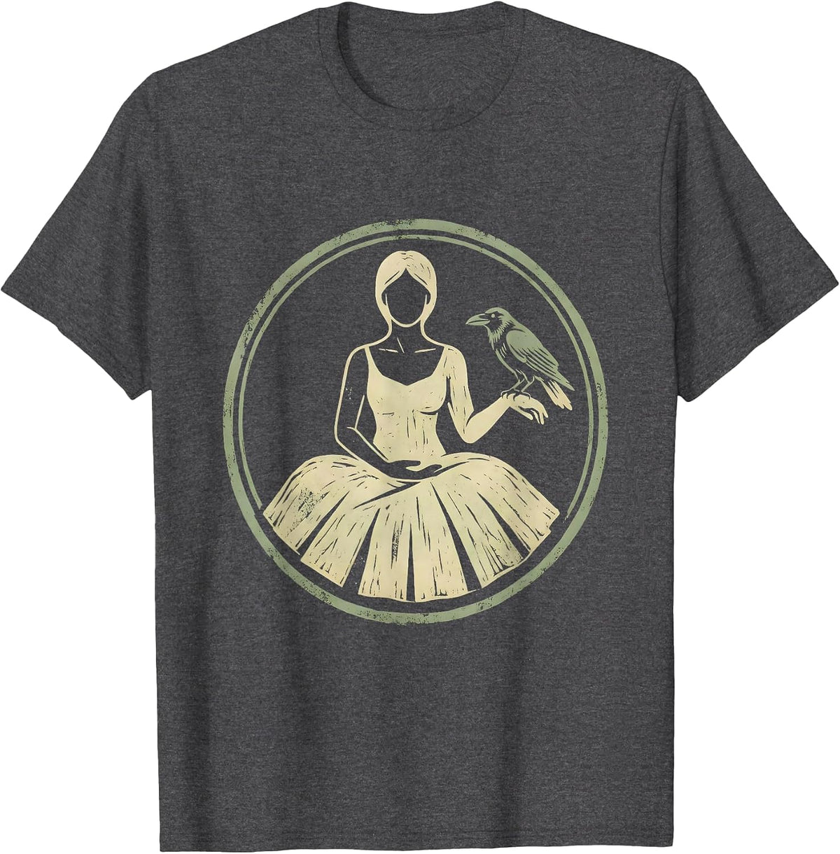 Men's Crow Companion Seated Meditation Illustration T-Shirt - Dark Heather Grey