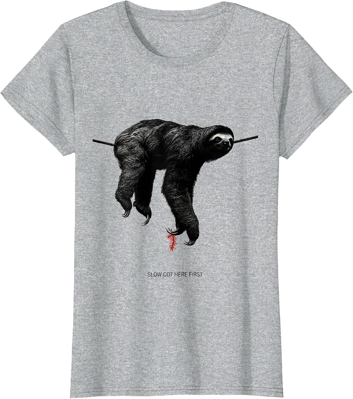 Slow Got Here First Funny Sloth Christmas Humor Sloth Lover T-Shirt - Heather Grey