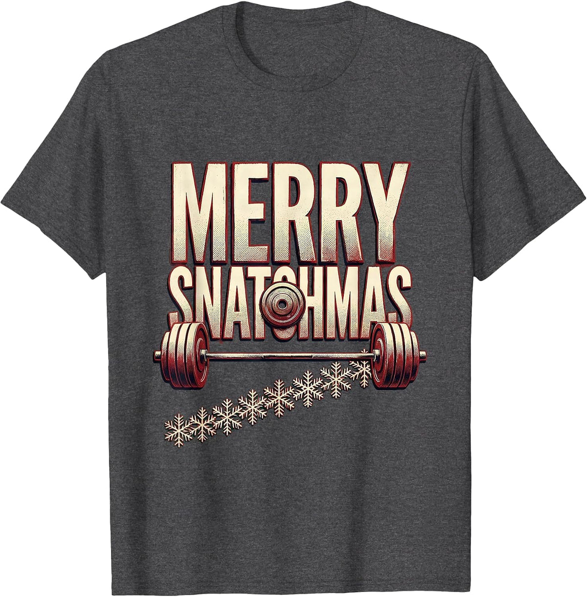 Men's Merry Snatchmas Funny Christmas Gym Workout Weightlifting T-Shirt - Dark Heather Grey