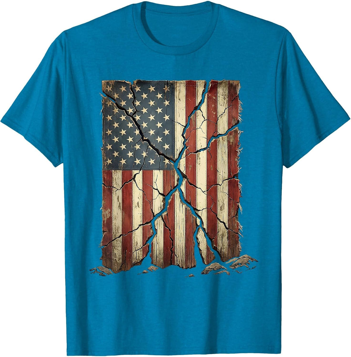 Labor Day Pickaxe Cracked Earth Graphic Tee T-Shirt - Sapphire Blue