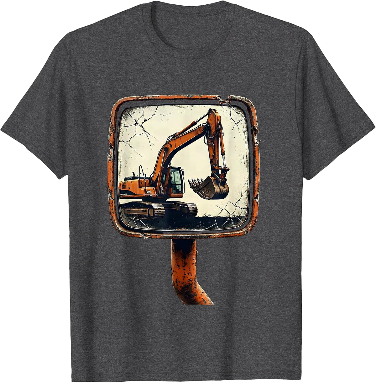 Distressed Mirror Frame Excavator Operator Gift T-Shirt - Dark Heather Grey