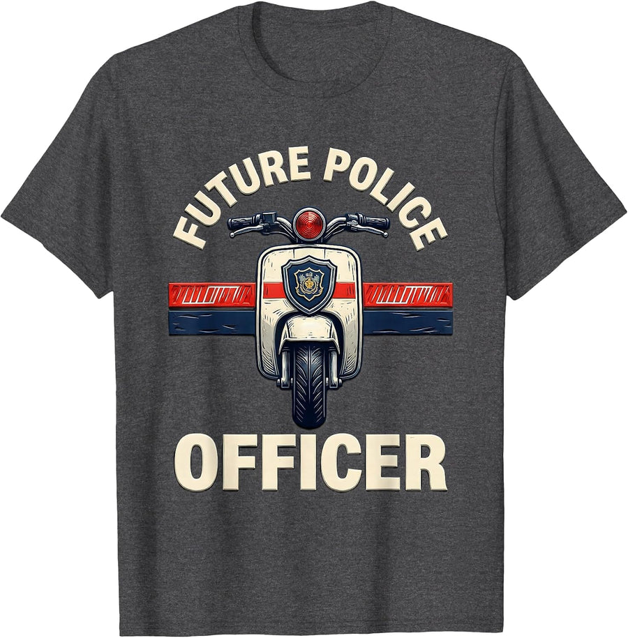 Men's Future Police Officer Linocut Kids Police Costume Play T-Shirt - Dark Heather Grey
