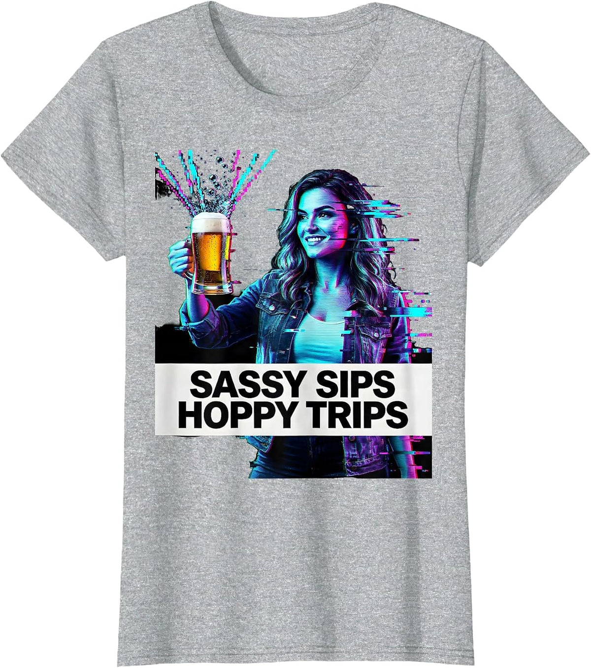 Sassy Sips Hoppy Trips Beer Lover Design T-Shirt - Heather Grey
