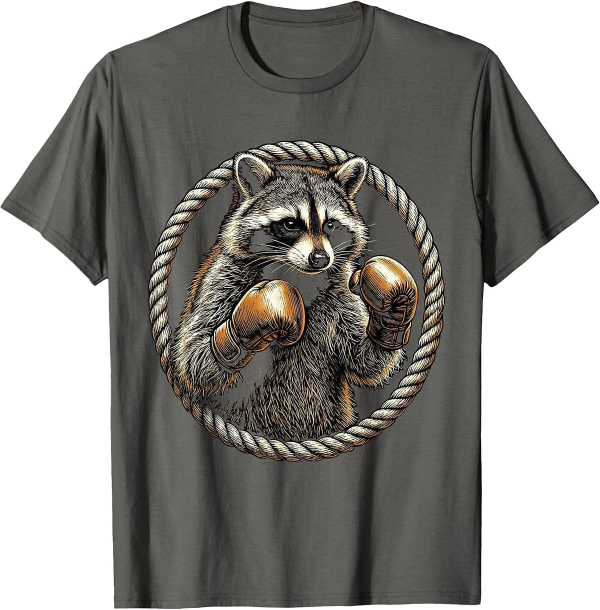 Raccoon Boxing Gloves Ready to Fight Graphic T-Shirt - Asphalt Grey