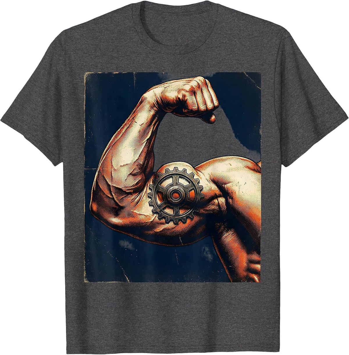 Labor Day Flexing Arm Gear Tattoo Graphic T-Shirt - Dark Heather Grey