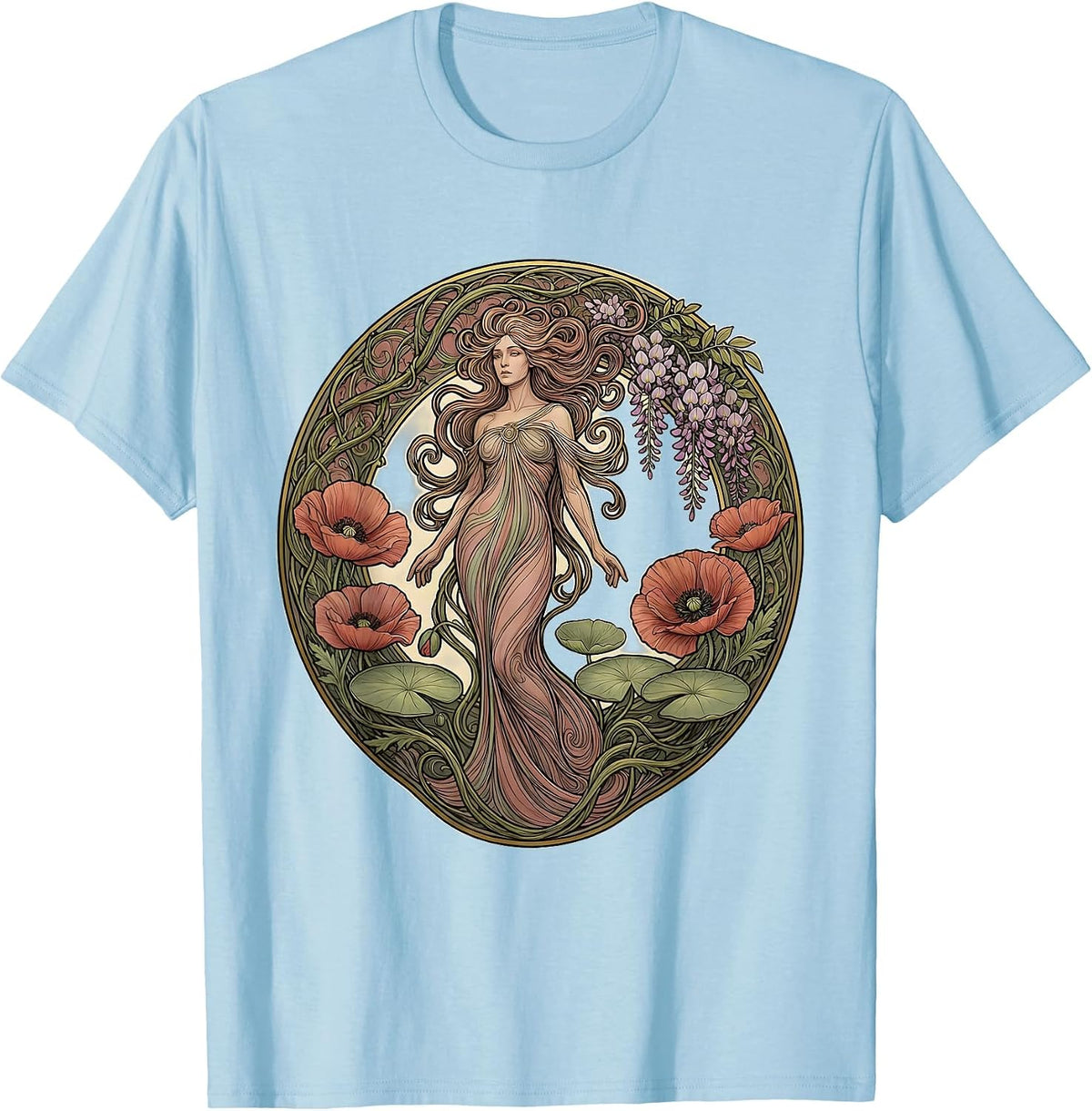 Men's Gigi Botanical Floral Illustration Design T-Shirt - Baby Blue