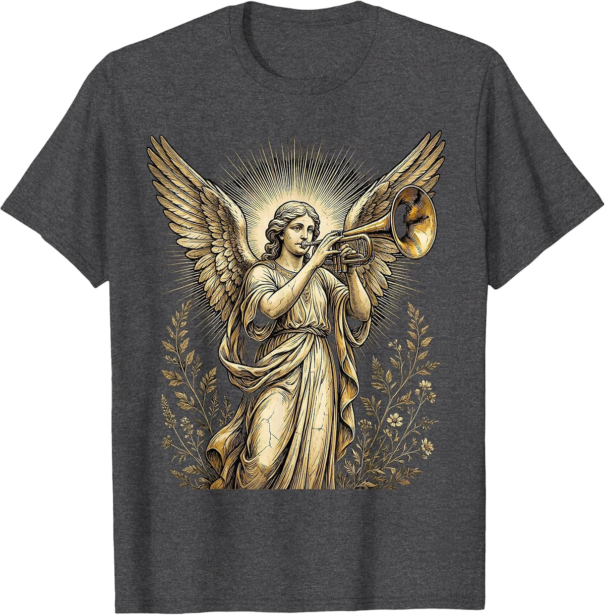 Make Heaven Crowded Angel Trumpet Graphic T-Shirt - Dark Heather Grey