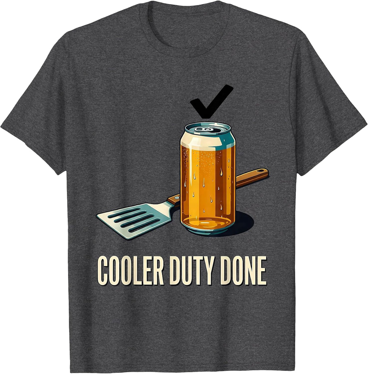 Men's Cooler Duty Done Midcentury Modern Labor Day Cookout Beer T-Shirt - Dark Heather Grey