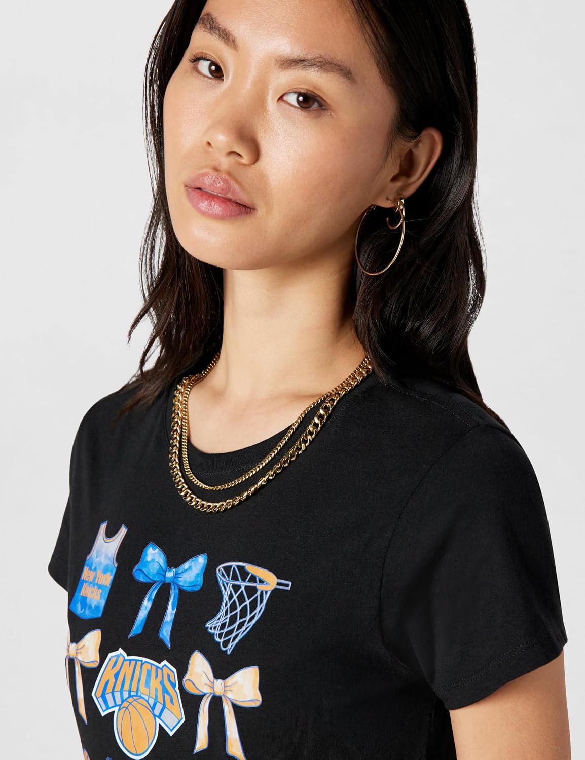 NBA New York Knicks Bow Grid T-Shirt - Heather Grey