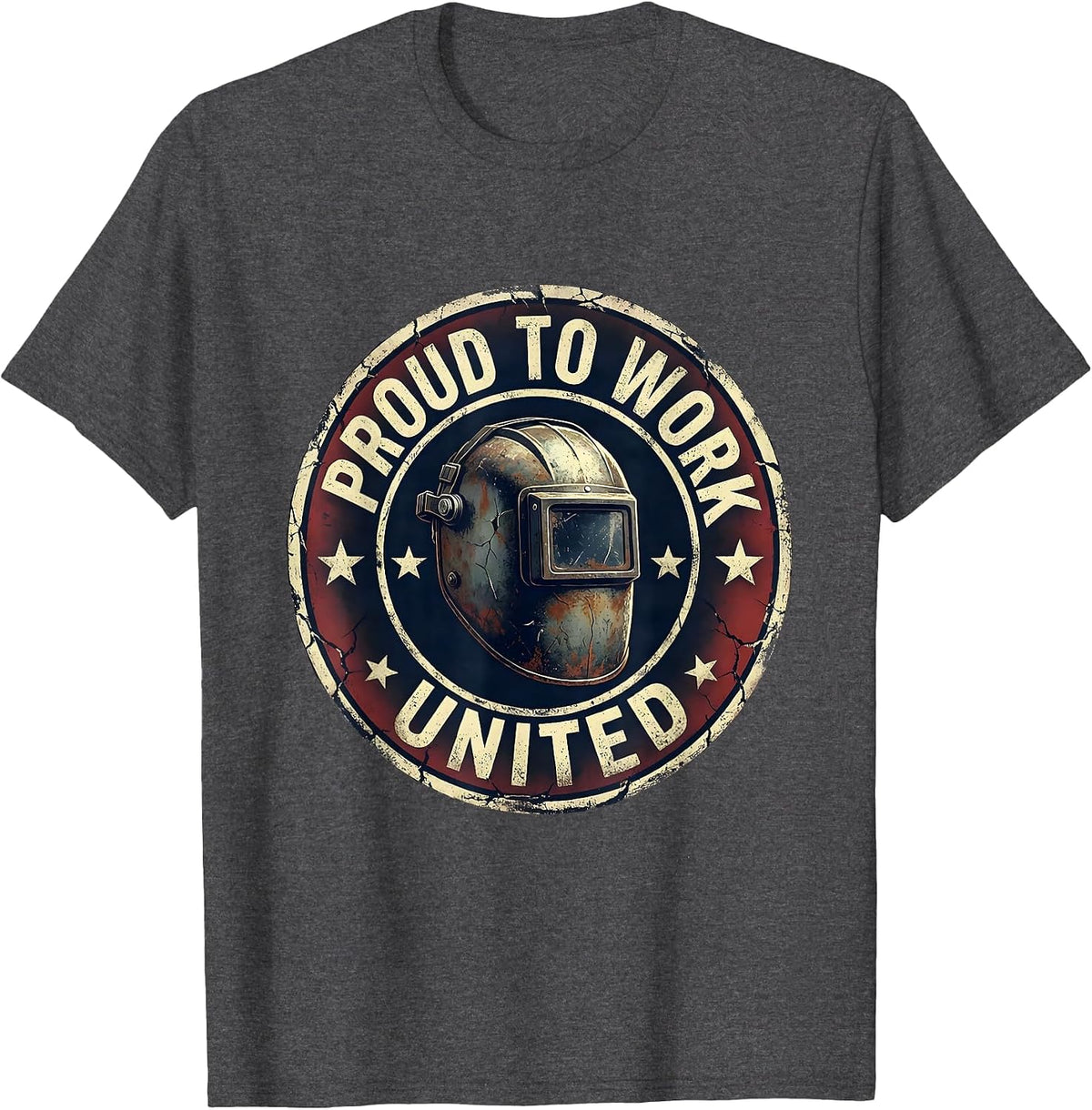 Men's Proud To Work United Distressed Union Worker Labor Day T-Shirt - Dark Heather Grey