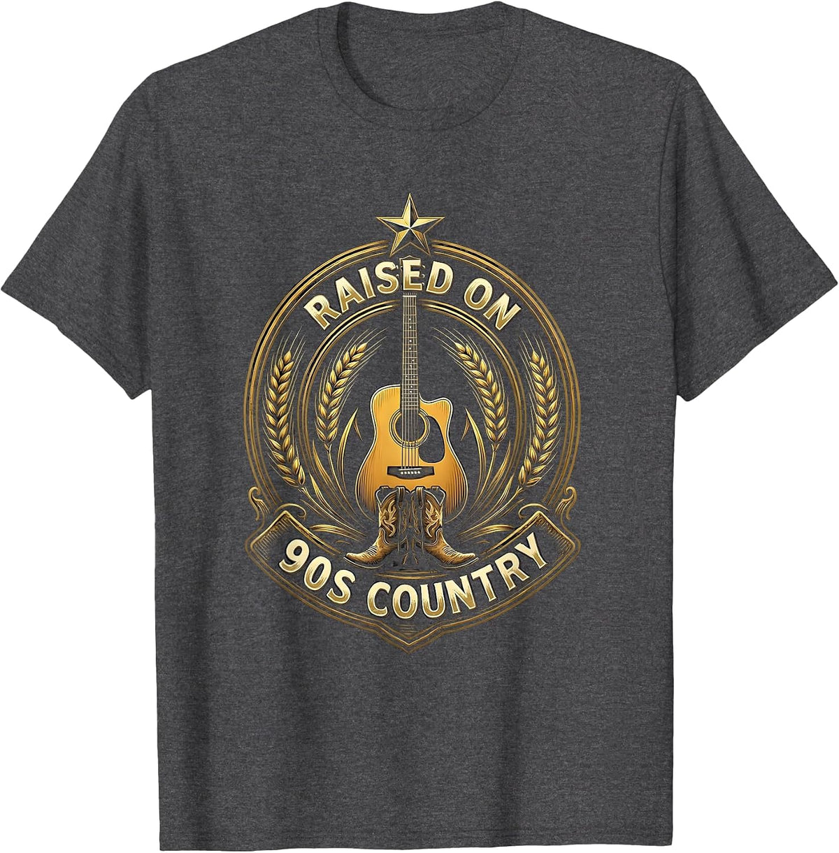 Raised on 90s Country Music Graphic Design T-Shirt - Dark Heather Grey