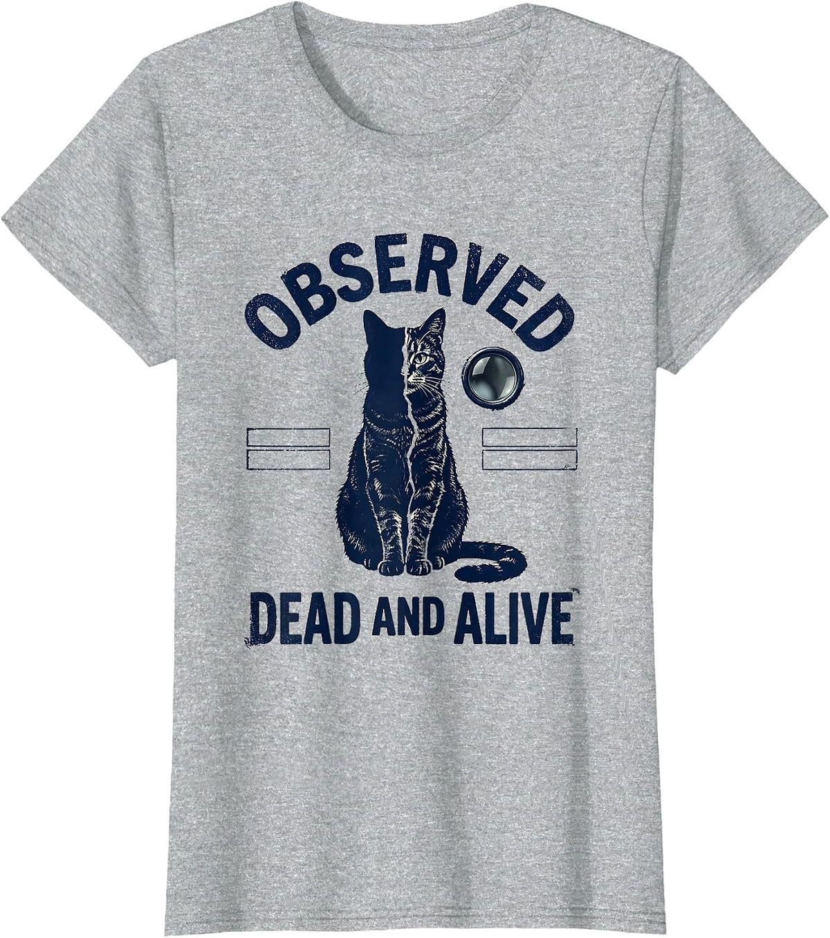 Women's Observed Dead And Alive Rubber Stamp Quantum Physics Humor T-Shirt - Heather Grey