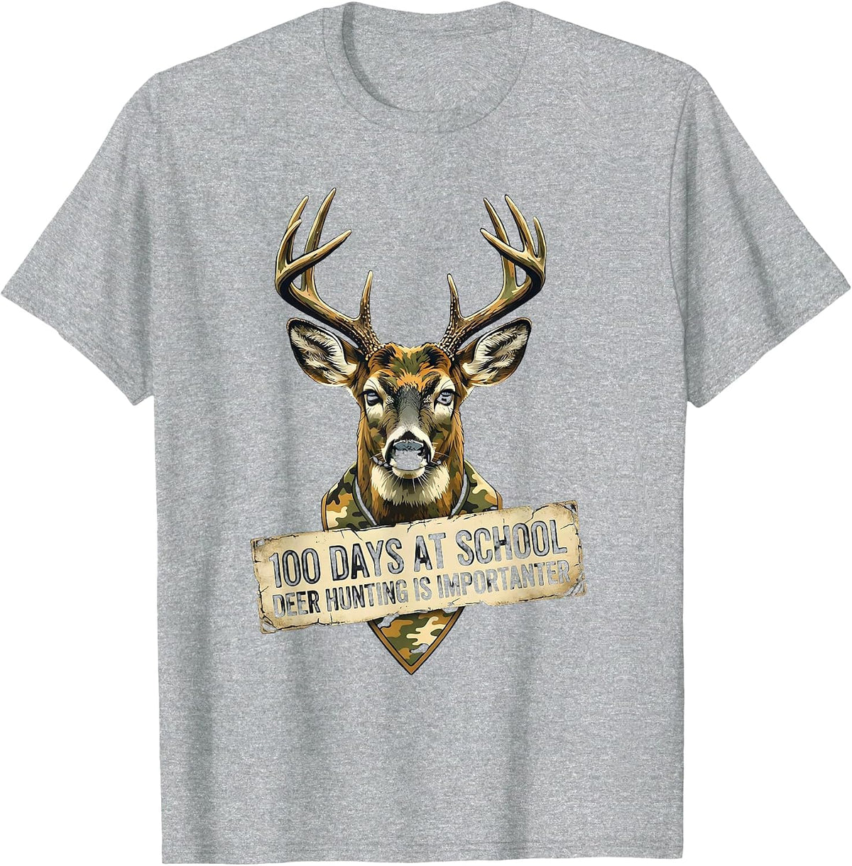 Men's 100 Days At School Deer Hunting Is Importanter Camo T-Shirt - Heather Grey