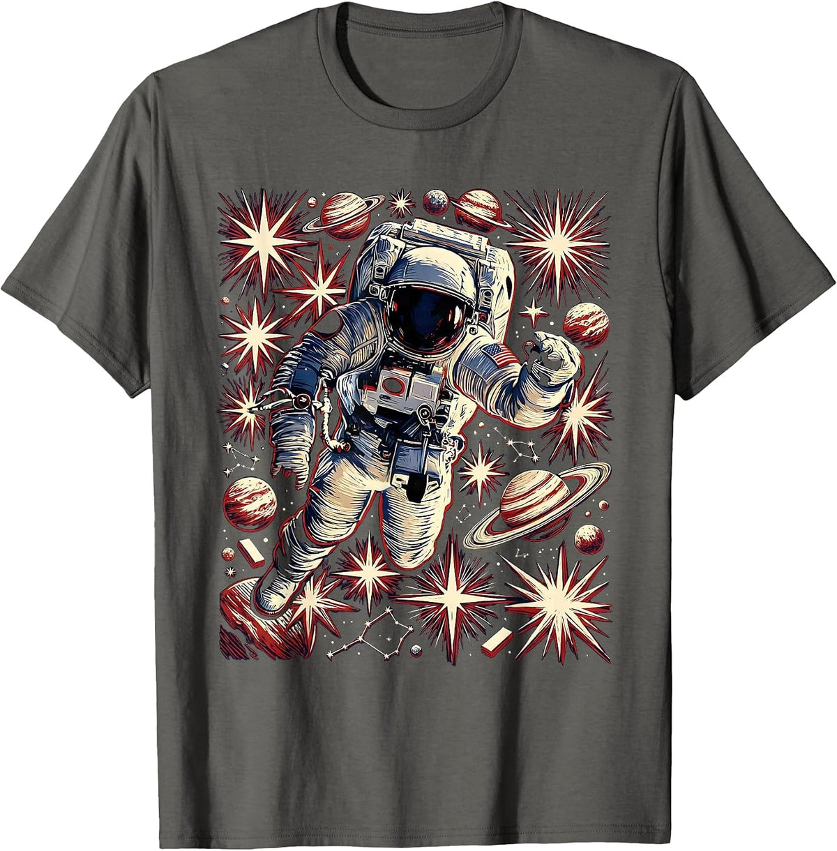 Labor Day Astronaut Floating in Deep Space T-Shirt - Asphalt Grey