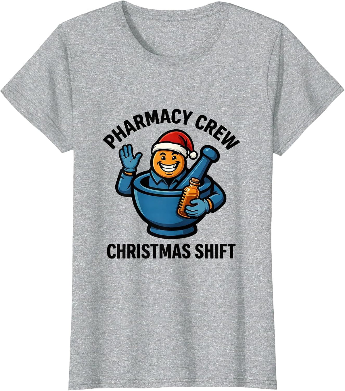 Women's Pharmacy Crew Christmas Shift Funny Pharmacist Tech Holiday T-Shirt - Heather Grey