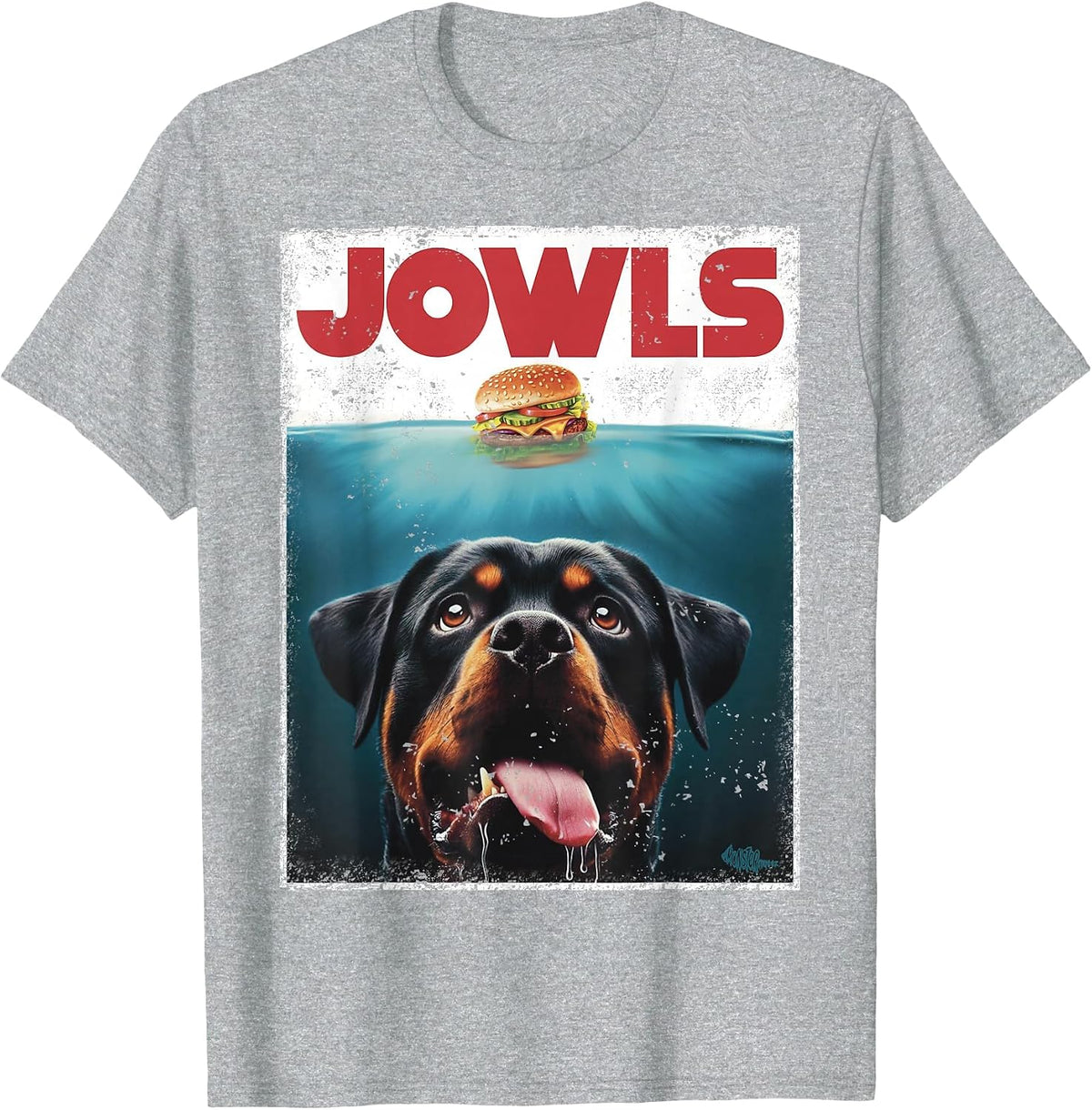 Funny Rottie Rottweiler Jowls Burger, Giant Tank Dog Mom Dad T-Shirt - Heather Grey