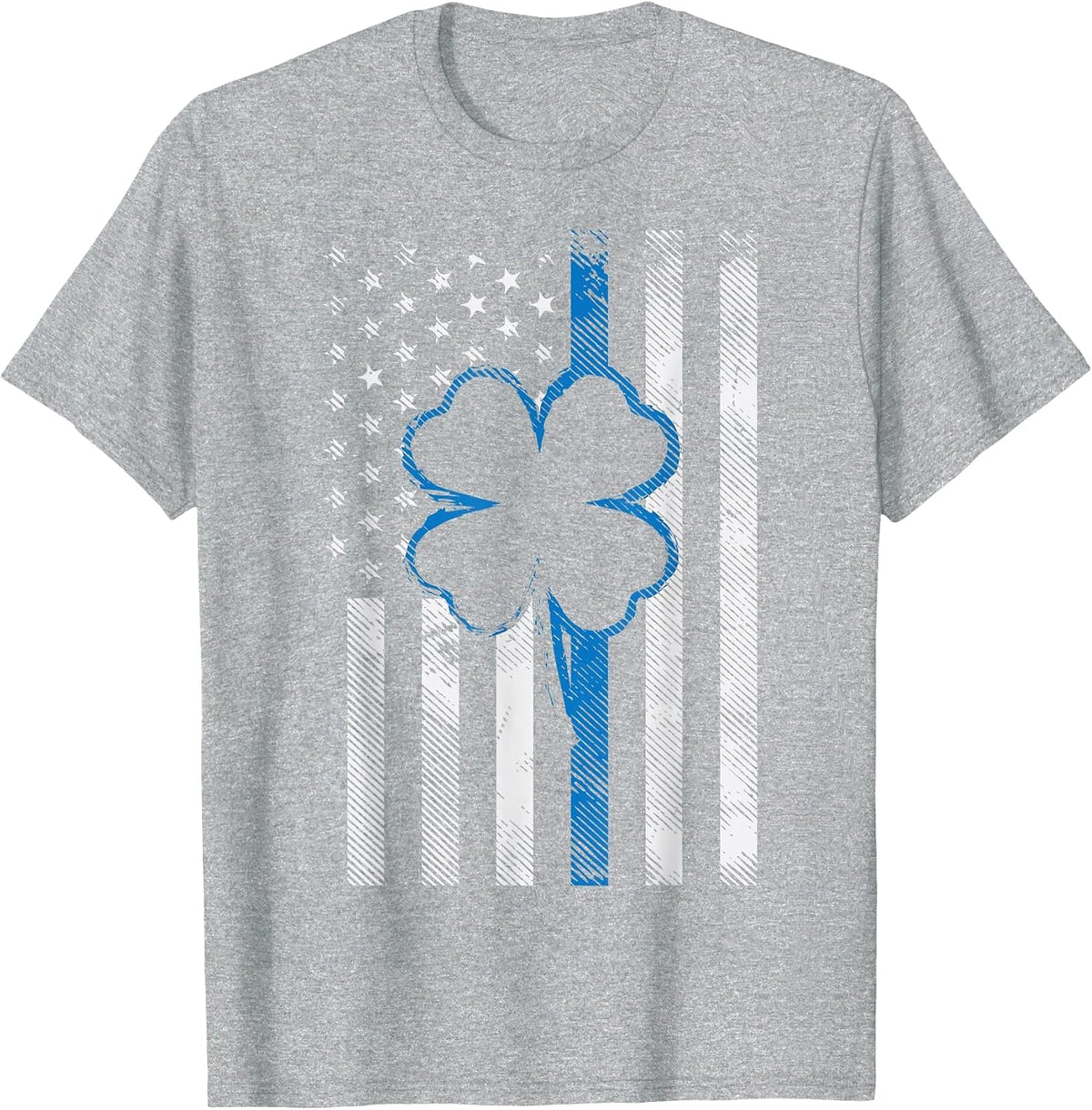 Thin Blue Line LE Cop Police Irish US Flag St Patricks Day T-Shirt - Heather Grey