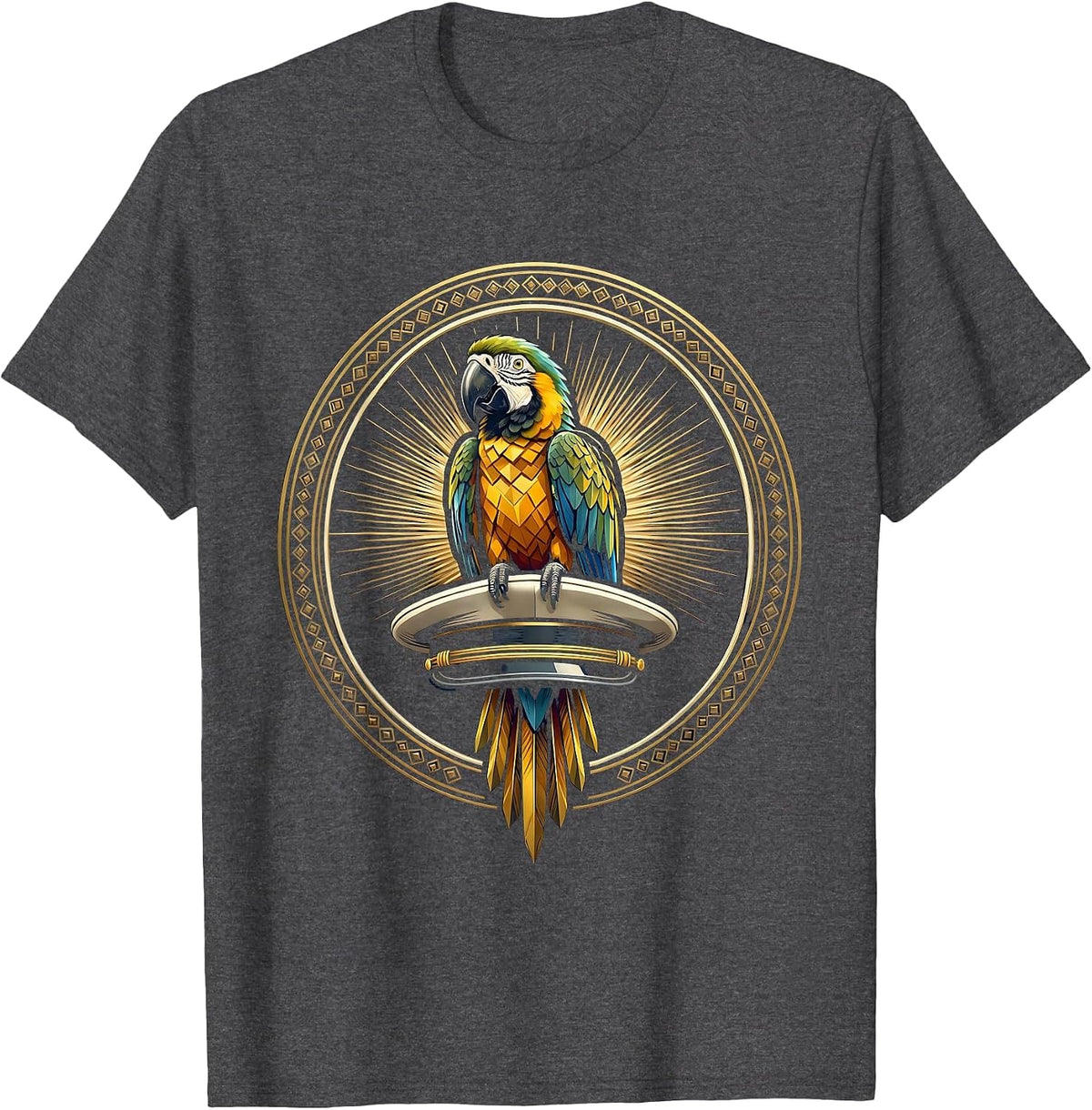 Men's Parrot on Captain's Hat Cruise Design T-Shirt - Dark Heather Grey