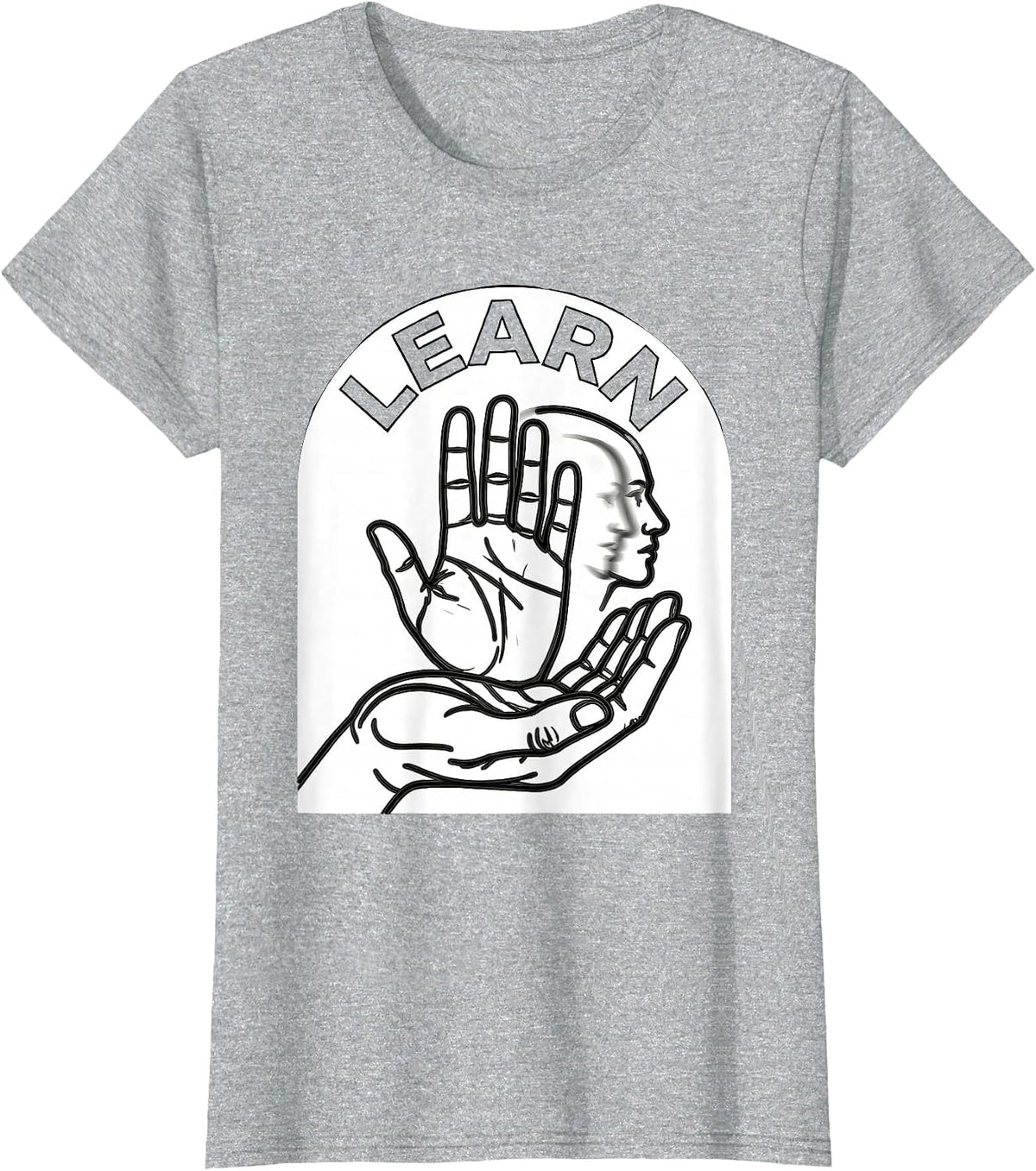 Learn Line Art ASL Sign Language Teacher Deaf Awareness T-Shirt - Heather Grey