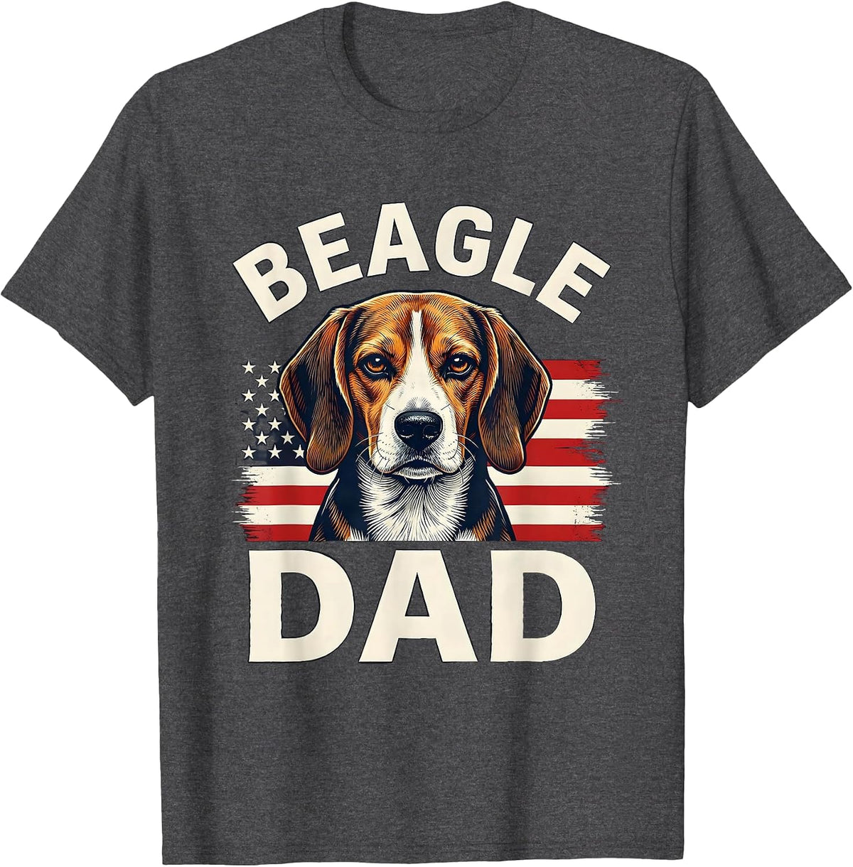 Men's Beagle Dad Patriotic 4th Of July Truck Lover Gift T-Shirt - Dark Heather Grey