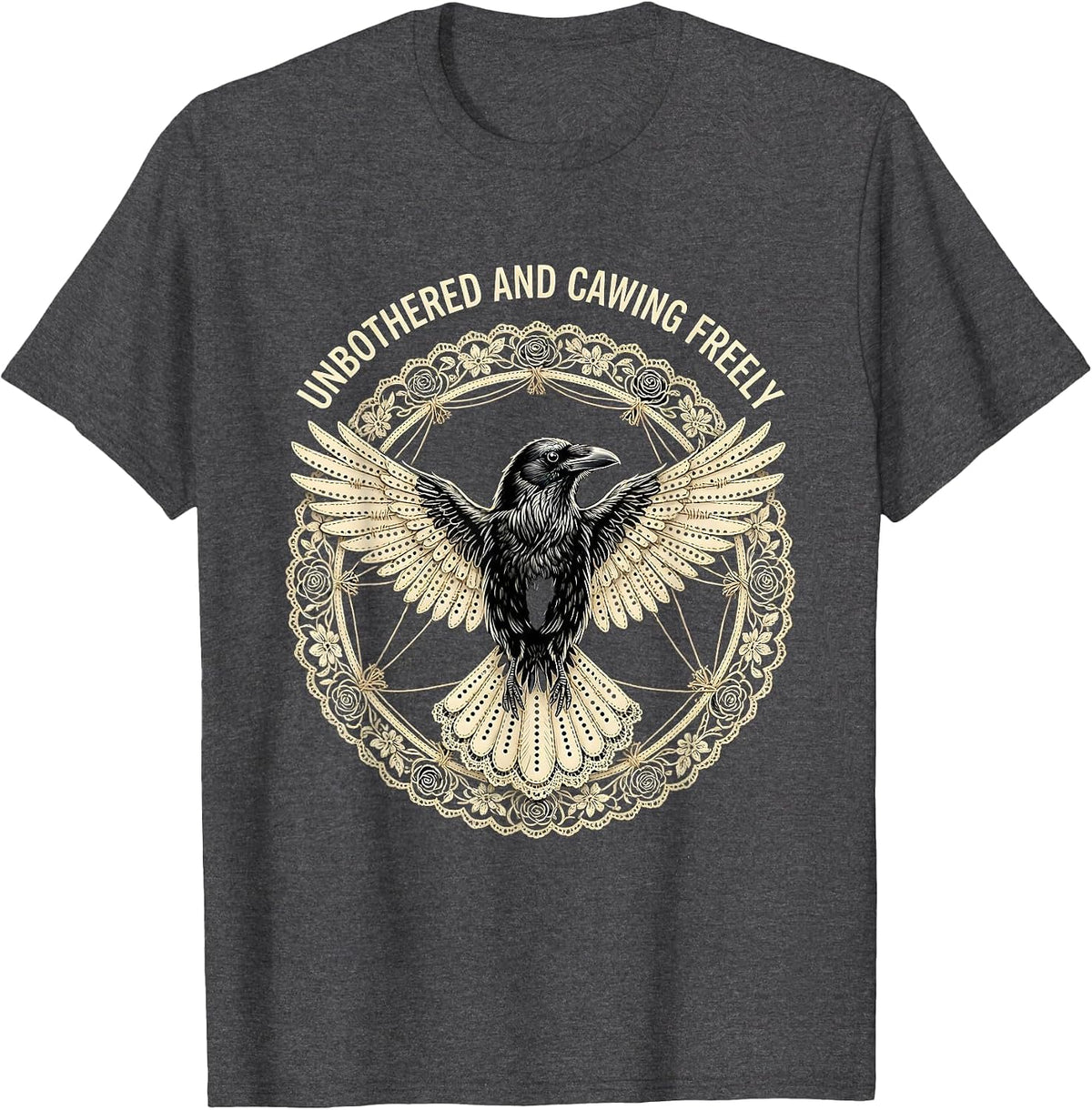 Men's Unbothered and Cawing Freely Crow Design T-Shirt - Dark Heather Grey