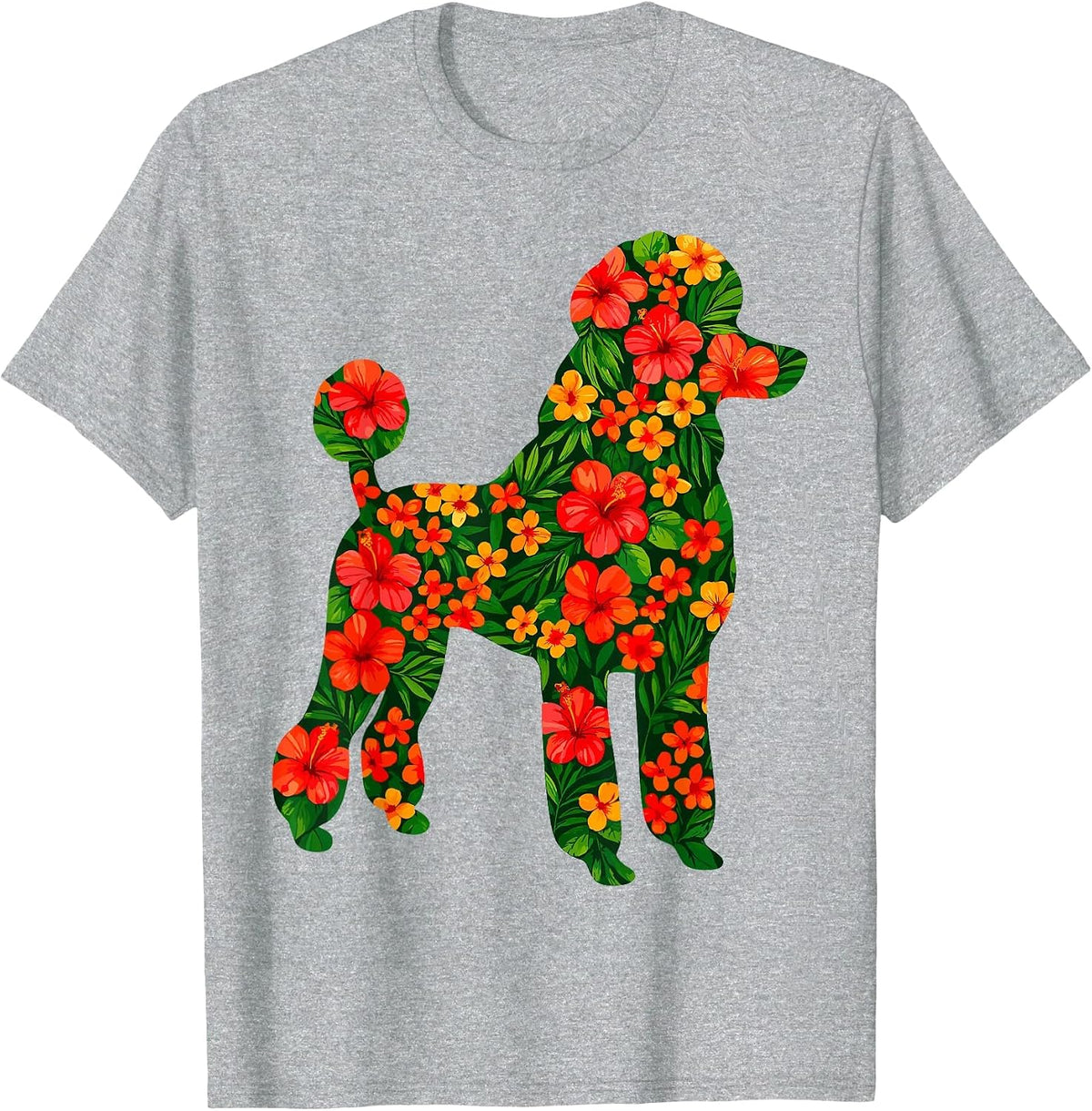 Floral Poodle T-Shirt - Heather Grey