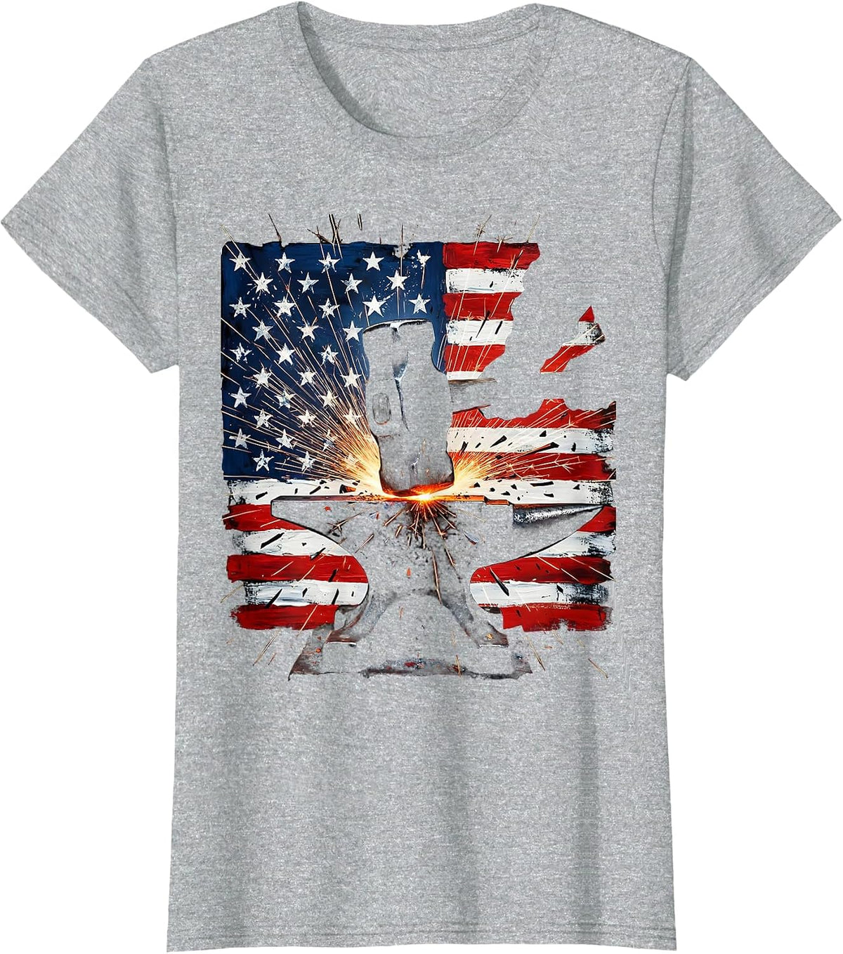 Patriotic Blacksmith Hammer and Anvil Sparks T-Shirt - Heather Grey